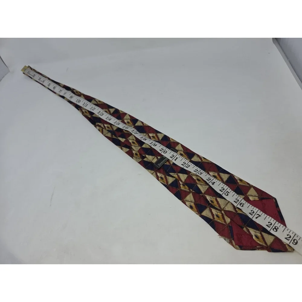 Ermenegildo Zegna Men's Blue Tan & Maroon Geometric 100% Silk‎ Neck Tie Italy